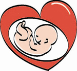 Desenho que demonstra uma criança dentro da barriga da mãe e essa por sua vez dentro de um coração