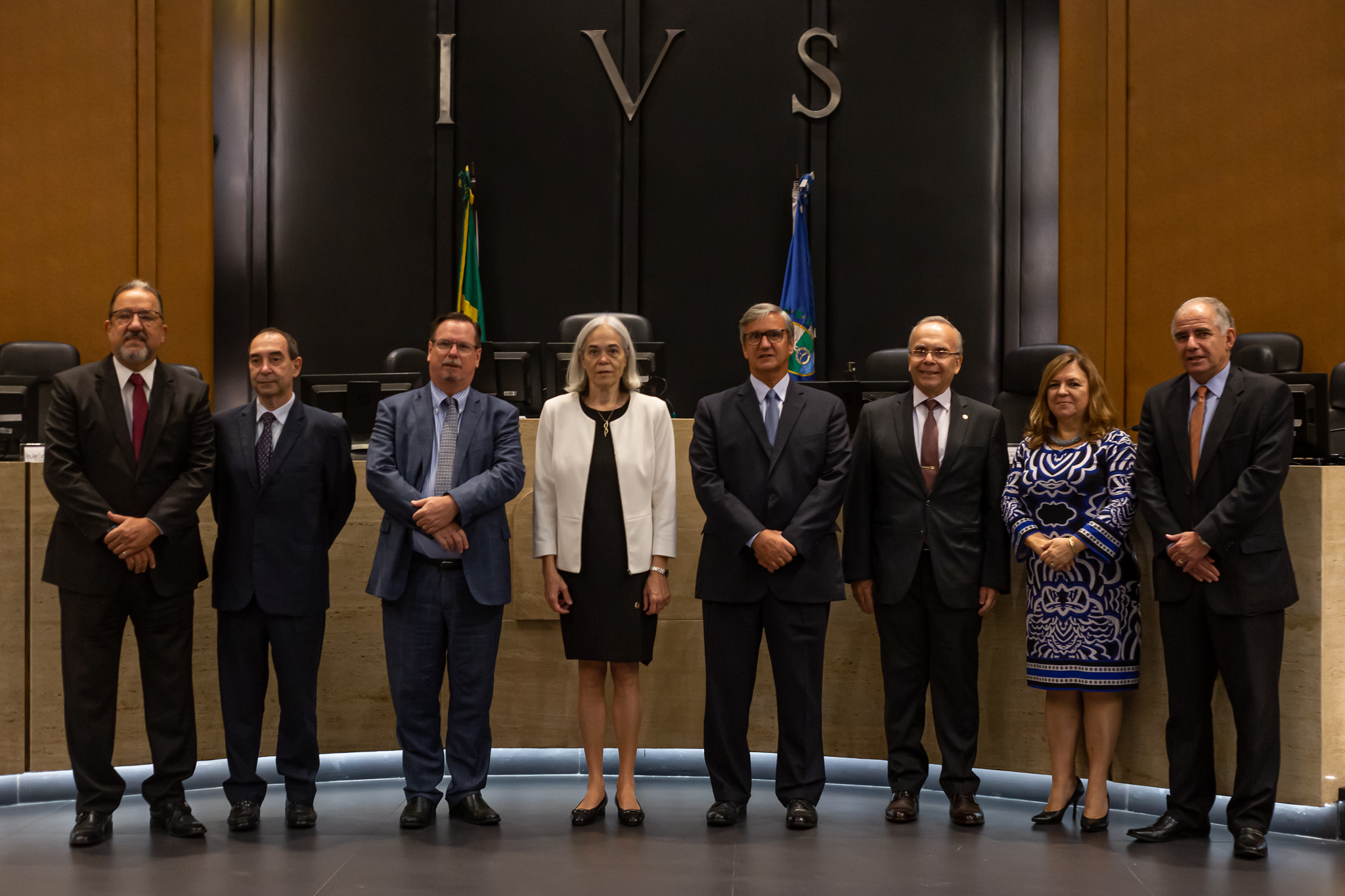 Da esquerda para direita: desembargador José Carlos Maldonado de Carvalho (TJRJ); desembargador Luís Paulo Aliende (TJSP); ; desembargador Carlos Vieira Von Adamek (TJSP/CNJ); ministra Maria Thereza de Assis Moura (STJ/CNJ); desembargador Henrique Carlos de Andrade Figueira; desembargador Ricardo Rodrigues Cardozo; desembargadora Márcia Regina Dalla Déa Barone (TJSP); E desembargador Marcus Henrique Pinto Basílio