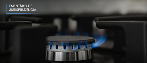 #ParaTodosVerem: Acima, no canto esquerdo, o texto “EMENTÁRIO DE JURISPRUDÊNCIA”. Imagem de uma trempe de fogão em metal escuro, com acabamento em preto e cinza, sustenta uma chama azulada acesa.