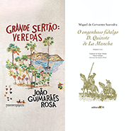 Capas dos livros o Grande Sertão Veredas e O engenhoso fidalgo Dom Quixote de La Mancha.