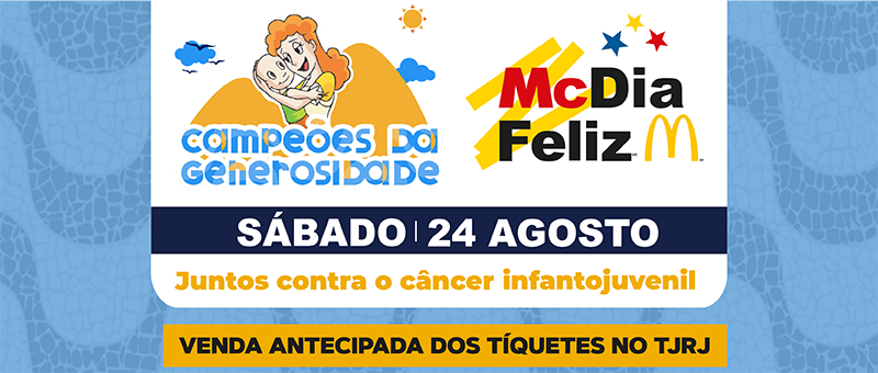 Arte com logo da campanha informando a data do Mc Dia Feliz, no dia 24 de agosto