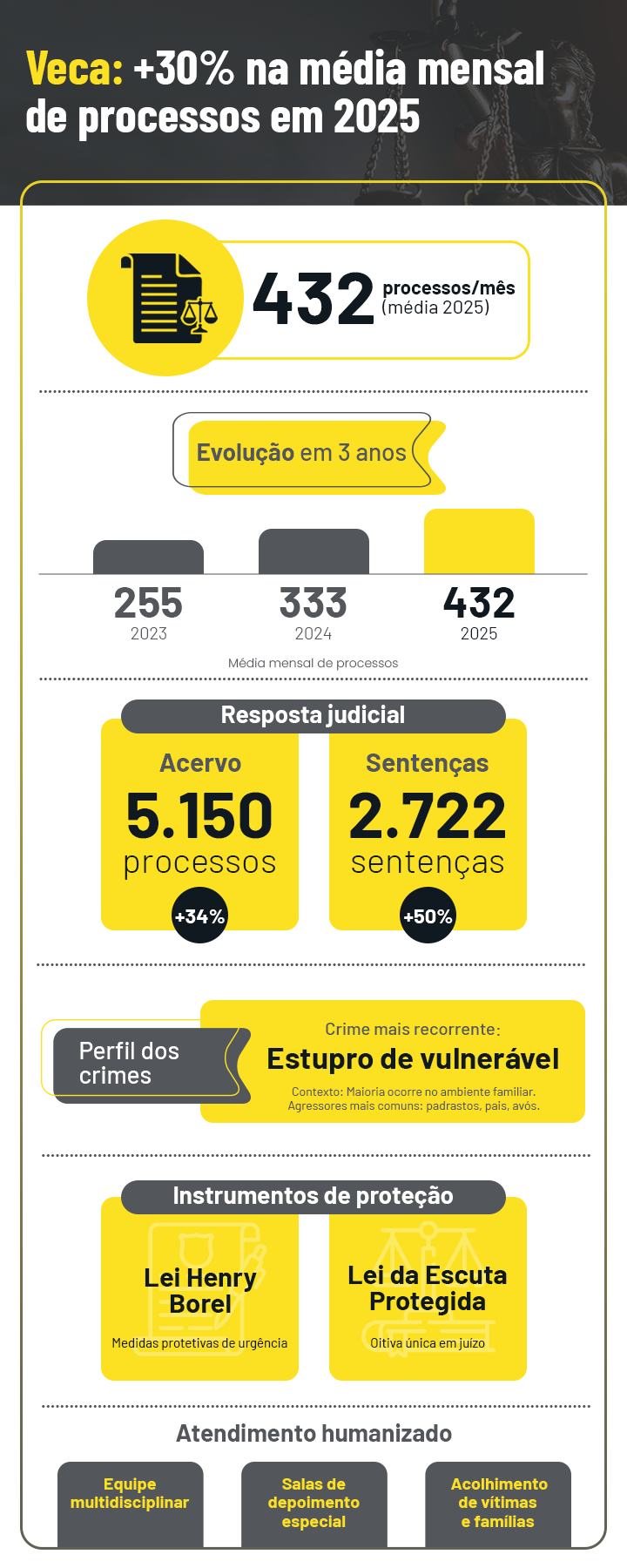 Infográfico com os dados do texto e que demonstram o aumento do número de processos da Veca