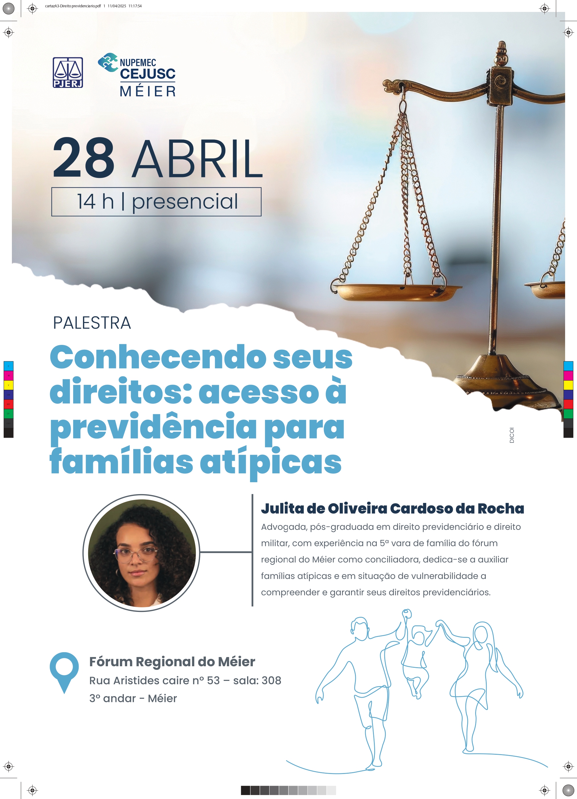 Arte do Cejusc do Méier apresentando as palestras que realizará 