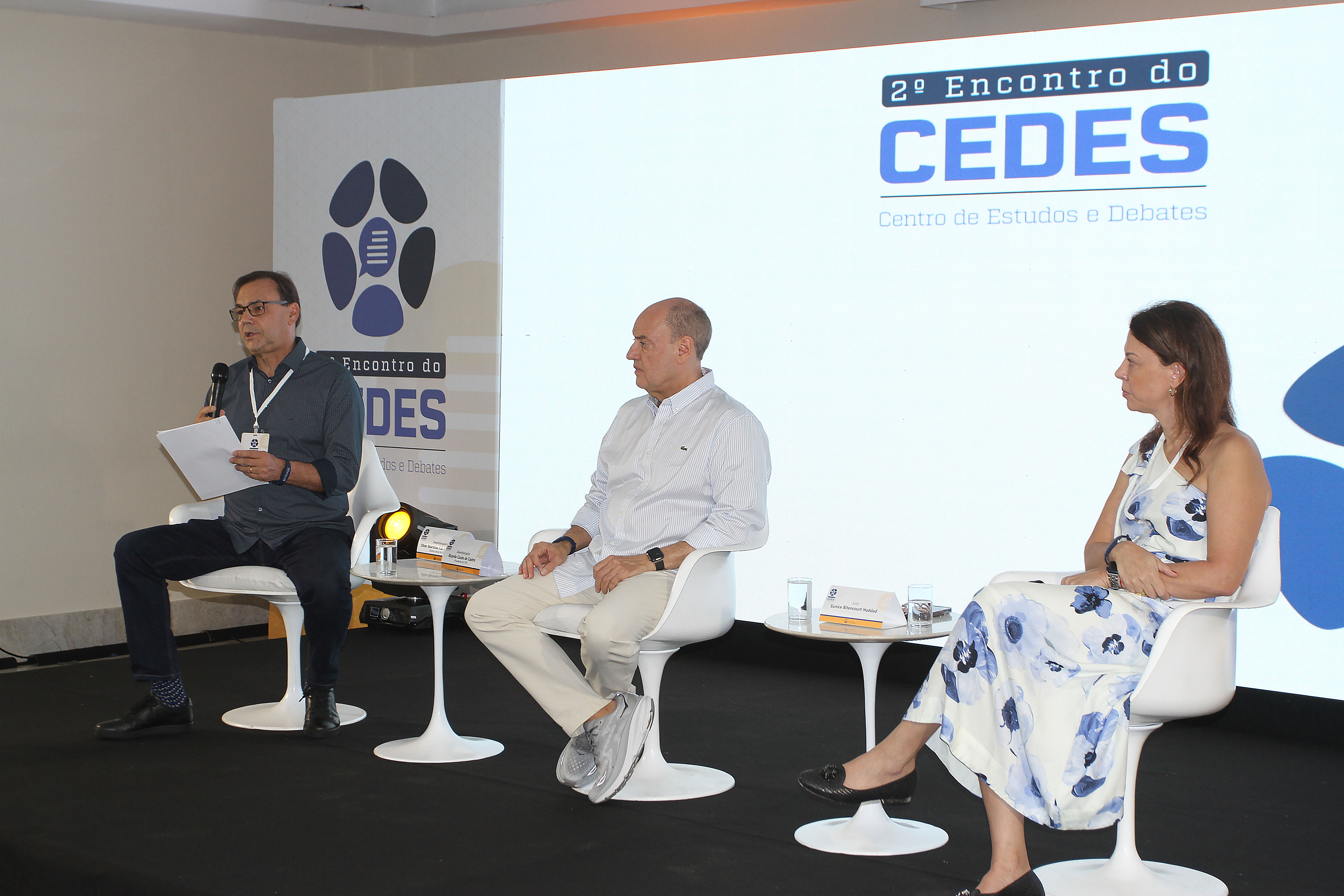 Desembargador Elton Leme; presidente do TJRJ, desembargador Ricardo Couto; e&nbsp;presidente da Amaerj,&nbsp;juíza Eunice Bitencourt Haddad participam da cerimônia de abertura&nbsp;