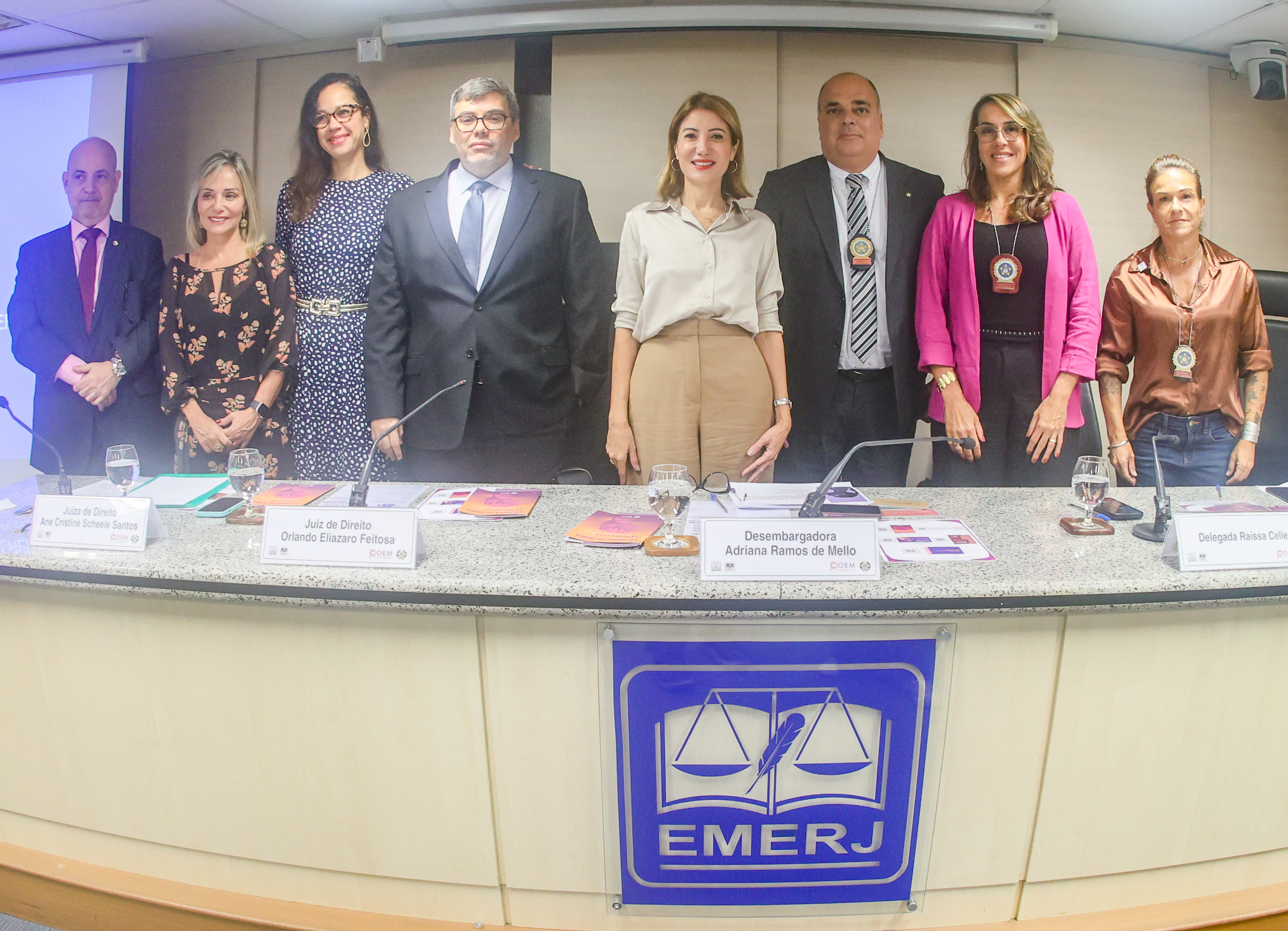Participaram do encontro o juiz auxiliar da 2ª Vice-Presidência André Ricardo de Franciscis Ramos, juíza auxiliar da presidência Ana Paula Monte Figueiredo Pena Barros, juíza Ane Cristine Scheele Santos, juiz Orlando Eliazaro Feitosa, desembargadora Adriana Ramos de Mello e os delegados Sergio Eduardo Lomba de Araújo, Raissa Celles e Tatiana Queiroz.