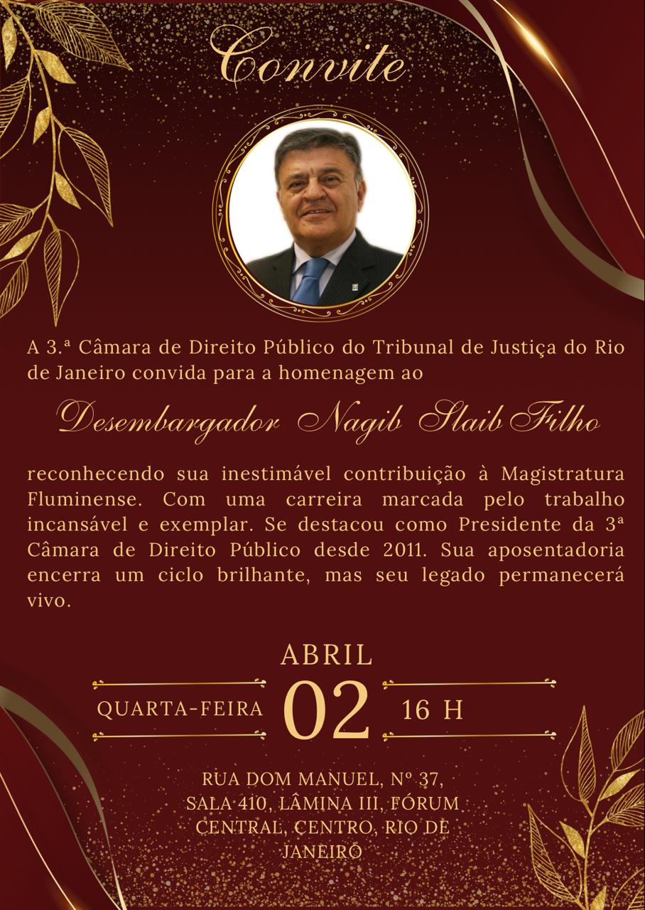 Arte do convite de homenagem ao desembargador Nagib 
