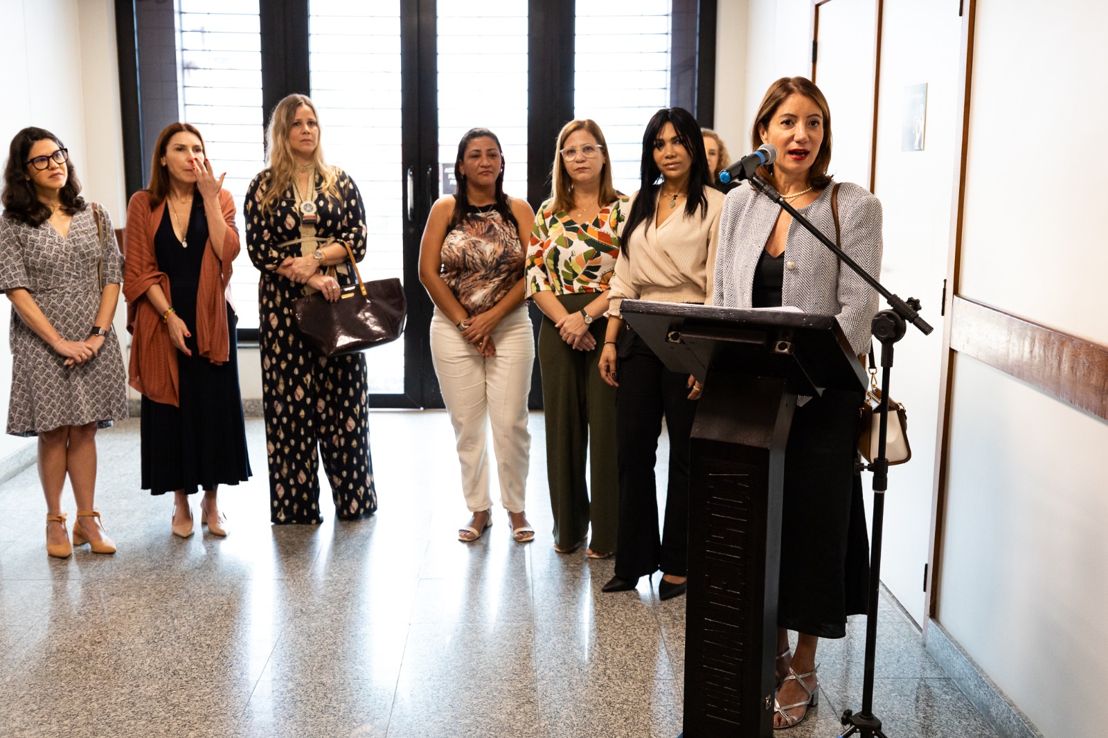 Desembargadora Adriana Ramos de Mello, que coordena a Coordenadoria Estadual da Mulher em Situação de Violência Doméstica e Familiar (Coem) fala sobre a violência doméstica durante inauguração 