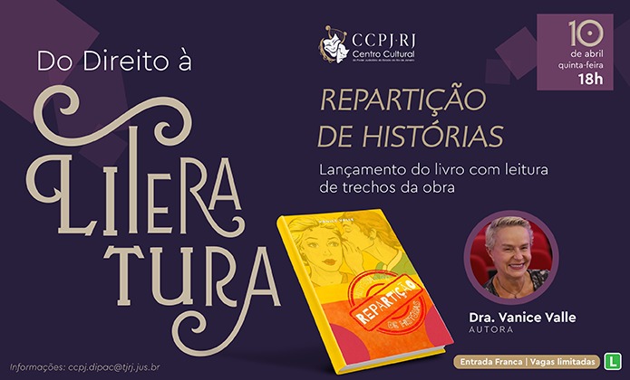 Arte ilustrativa para lançamento de livro em fundo arroxeado e com foto da autora sorrindo