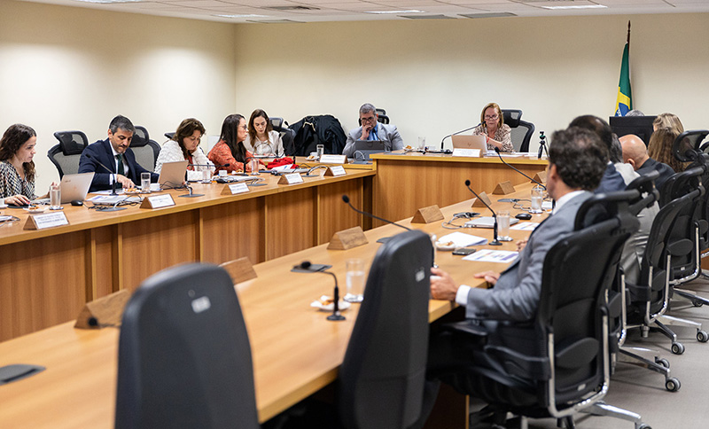 A 2ª vice-presidente do TJRJ, coordenadora e supervisora do GMF/RJ, desembargadora Maria Angélica Guimarães Guerra Guedes, conduziu a reunião desta sexta-feira, 8 de agosto, sobre o plano "Pena Justa", na sala de reuniões do Fórum Central