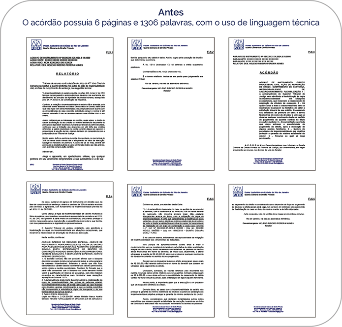 Antes - O acórdão possuía 6 páginas e 1306 palavras, com o uso de linguagem técnica