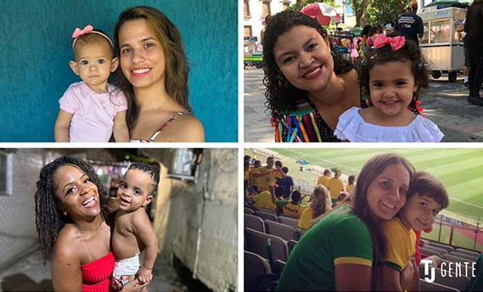 Montagem de fotos das mães que trabalham no TJRJ com os filhos 