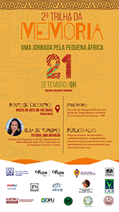 2ª Trilha da Memória: Uma jornada pela Pequena África Data: 21 de setembro de 2024 Horário: 9h gratuito mediante inscrição Ponto de encontro: Museu de Arte do Rio (MAR) – Praça Mauá Guia de turismo: Sra. Tatiana Lima Brandão Analista de Negócios do PJERJ. Mestranda em Administração pela UFF. Historiadora. Turismóloga. Guia de turismo. Itinerário: Circuito da Pequena África, com início na Praça Mauá e término no Instituto Pretos Novos - IPN  Público-alvo: Magistrados(as), servidores(as), colaboradores(as), estagiários(as), voluntários(as) e aprendizes, bem como membros(as) e/ou associados(as) das instituições parceiras