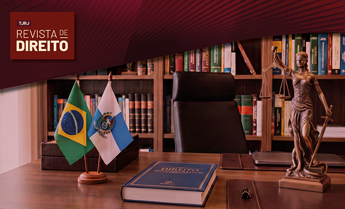 A arte divulga o ementário de jurisprudência sobre direitos de crianças e adolescentes em ambiente virtual. Informa a disponibilização de julgados pelo SGCON/DECCO, em referência ao mês da promulgação do Estatuto da Criança e do Adolescente. Logotipos do PJERJ e do Portal do Conhecimento ao final.